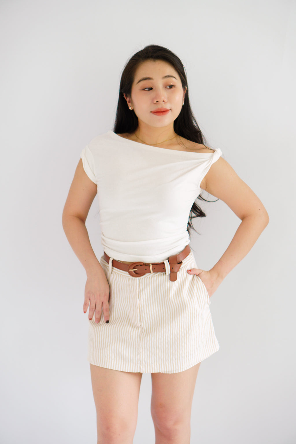 Soho Stripes Mini Skort in Light Khaki