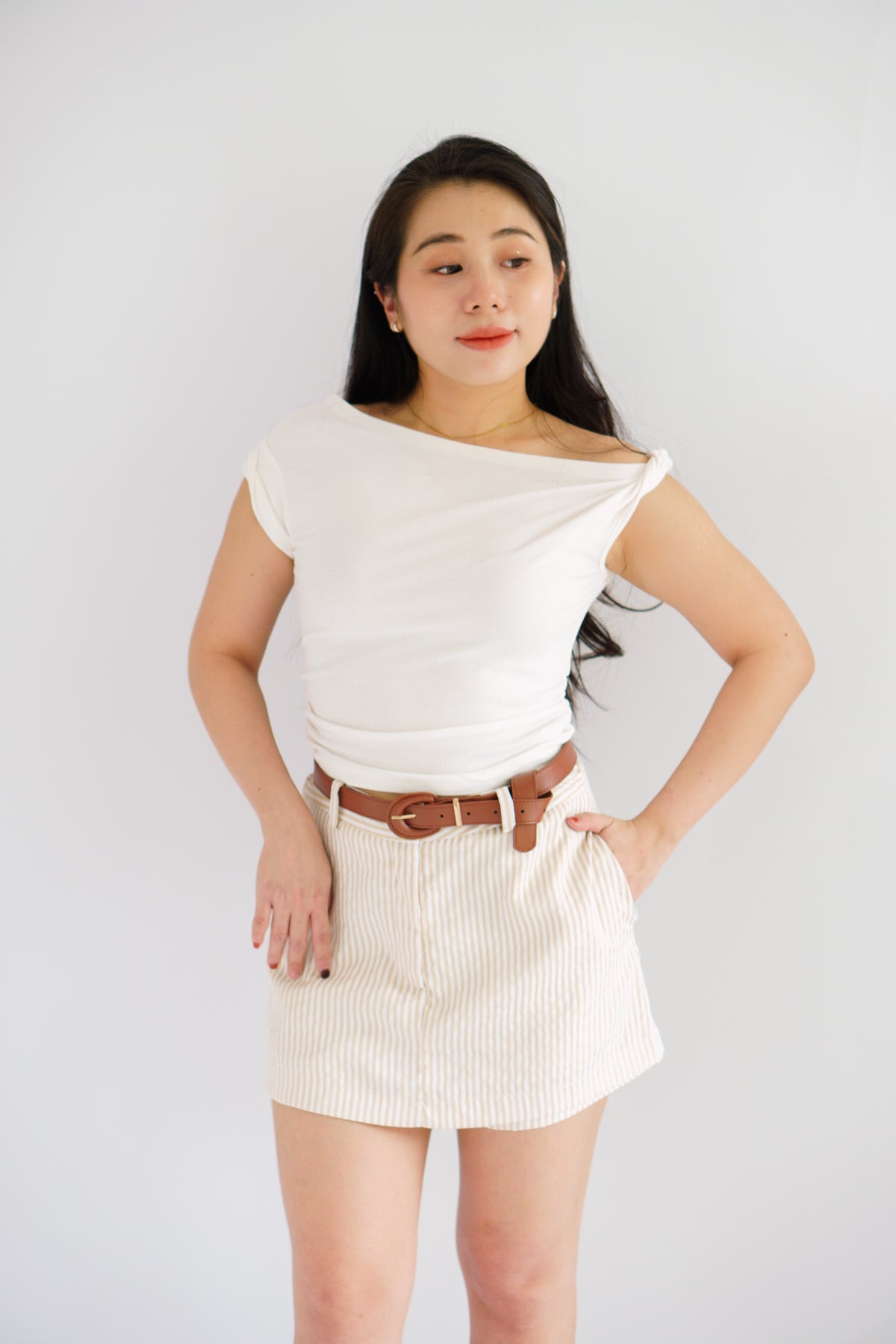 Soho Stripes Mini Skort in Light Khaki
