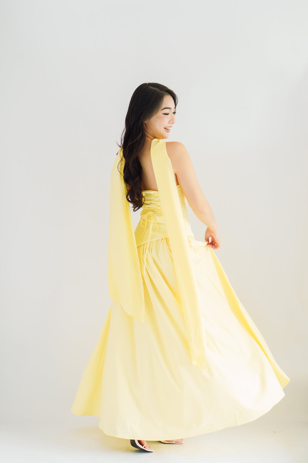 Dephora Tube Maxi Asymmetrical Dress with Sash in Yellow