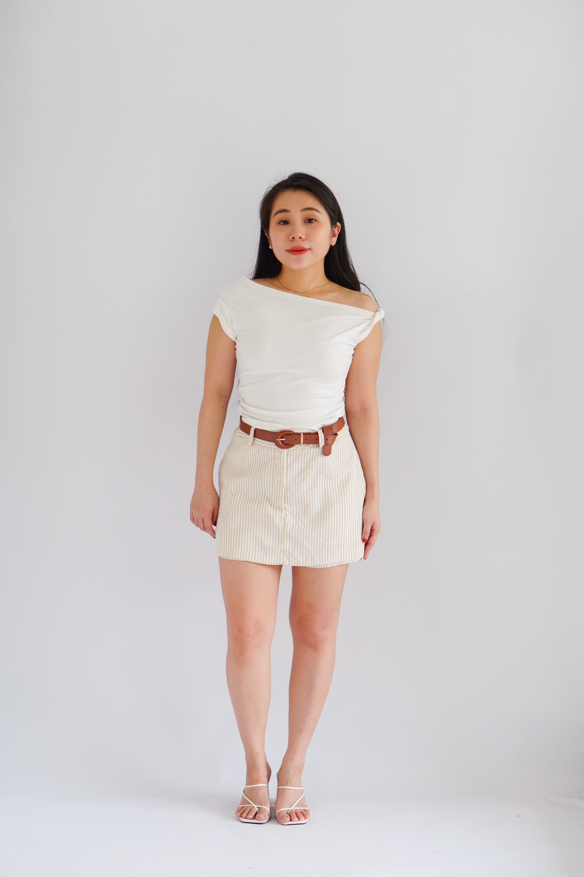 Soho Stripes Mini Skort in Light Khaki