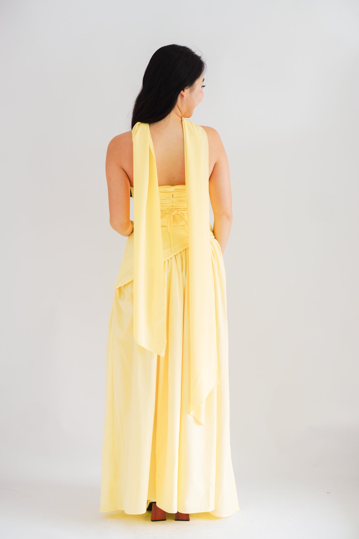 Dephora Tube Maxi Asymmetrical Dress with Sash in Yellow