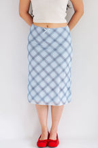 Colin Plaid Ribbon Midi Skirt in Blue