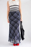 Drew Plaid Maxi Skirt in Dark Blue