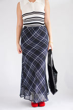 Drew Plaid Maxi Skirt in Dark Blue