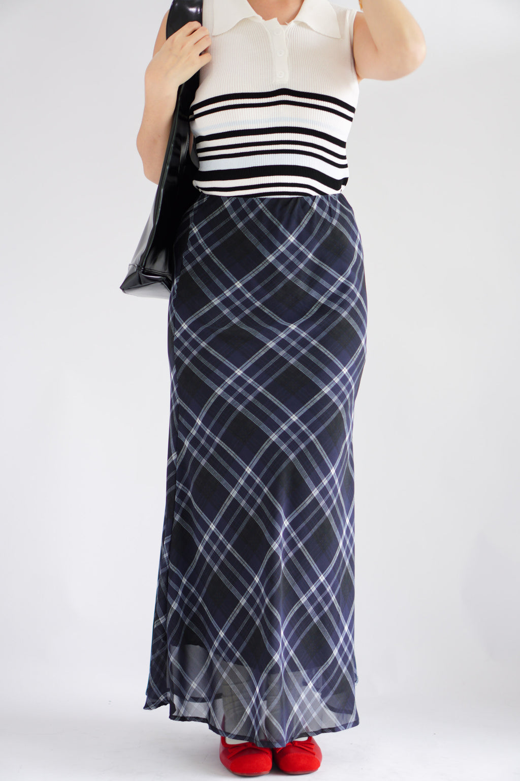 Drew Plaid Maxi Skirt in Dark Blue