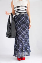 Drew Plaid Maxi Skirt in Dark Blue