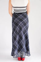 Drew Plaid Maxi Skirt in Dark Blue