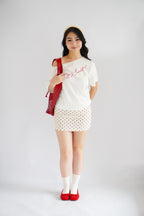 Moira Polkadot Mini A-Line Skirt in Cream