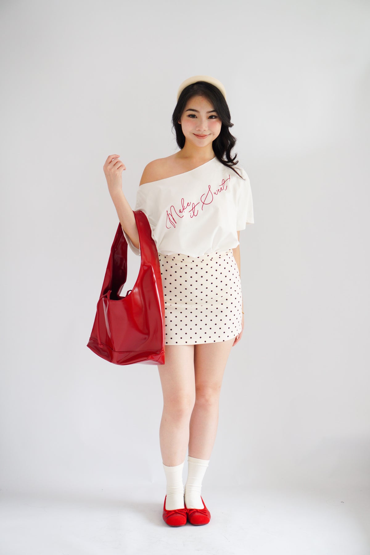 Moira Polkadot Mini A-Line Skirt in Cream