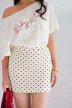 Moira Polkadot Mini A-Line Skirt in Cream