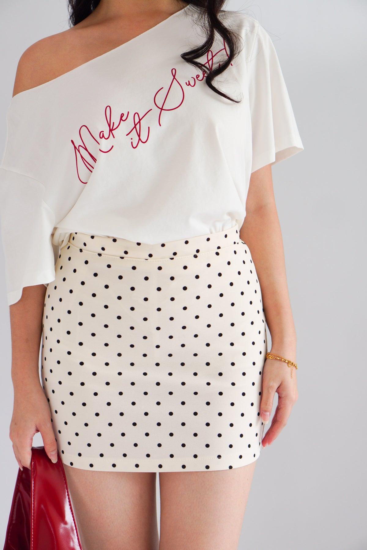 Moira Polkadot Mini A-Line Skirt in Cream