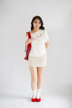 Moira Polkadot Mini A-Line Skirt in Cream