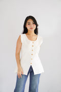 Metisse Round Neck Knit Button Top in White
