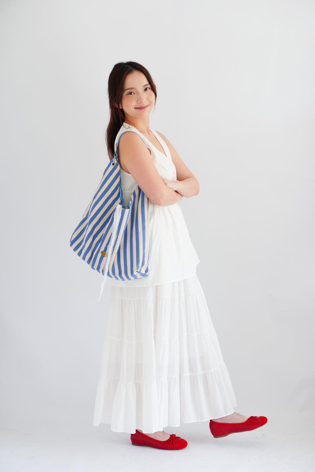2 Way Stripes Tote Bag in Blue