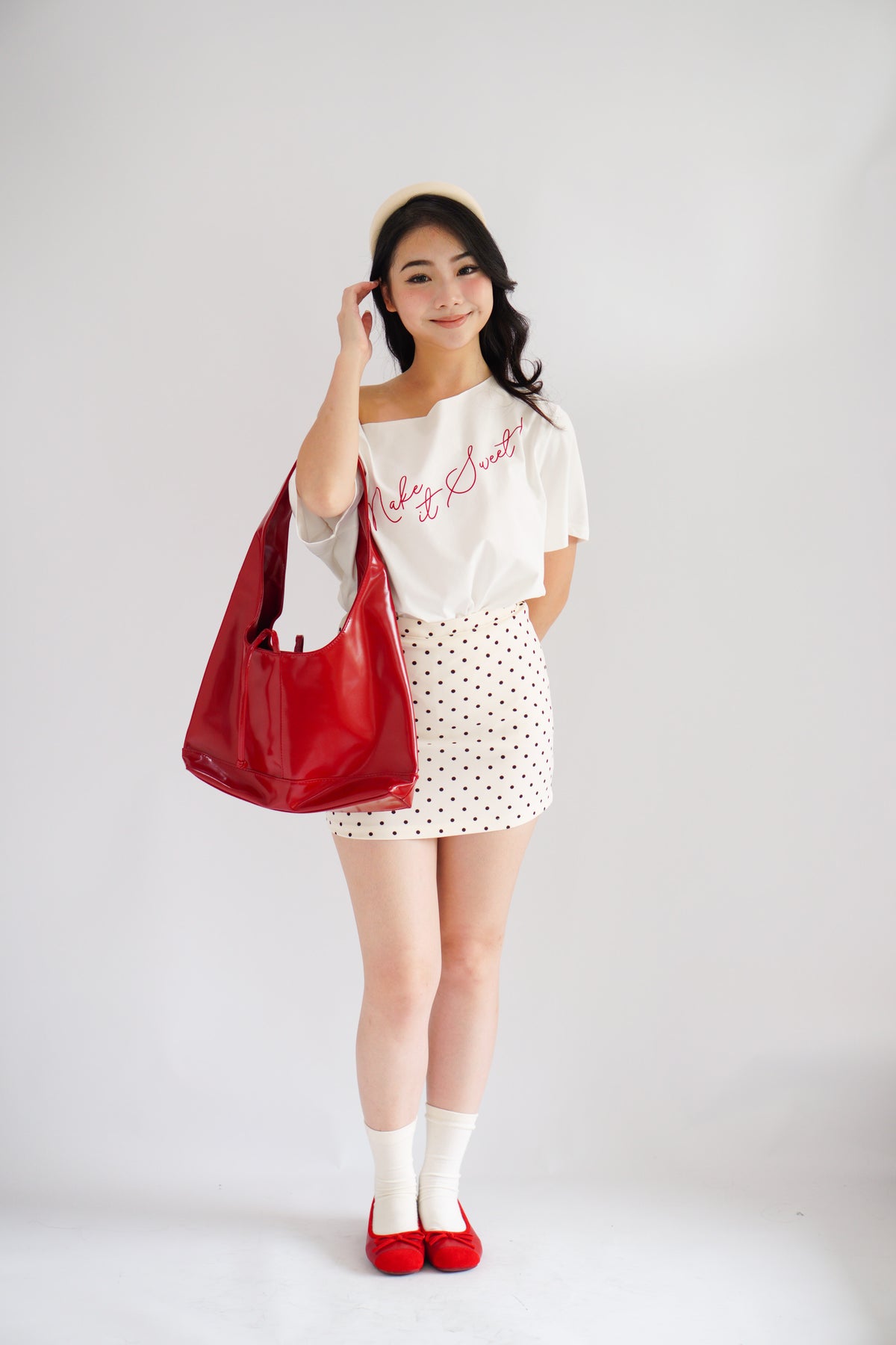 Moira Polkadot Mini A-Line Skirt in Cream