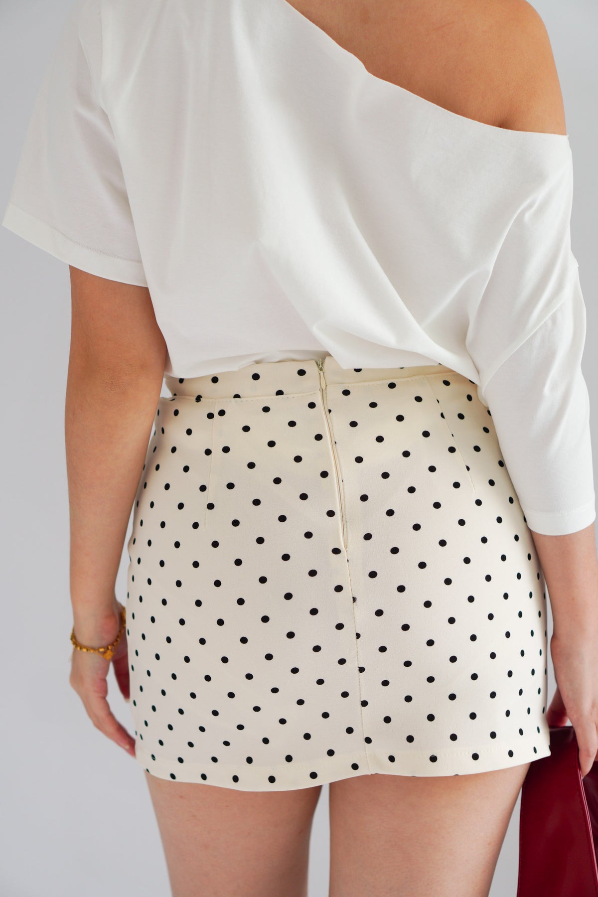 Moira Polkadot Mini A-Line Skirt in Cream