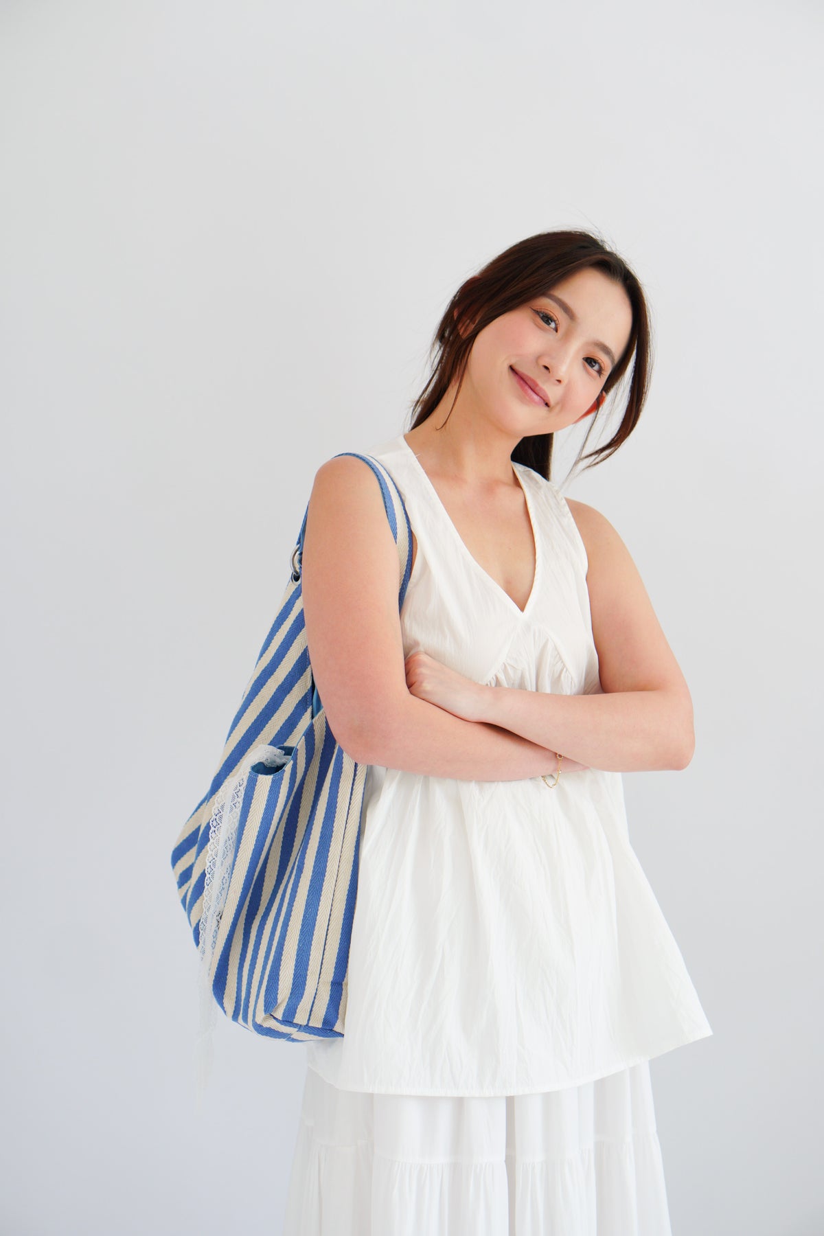 2 Way Stripes Tote Bag in Blue