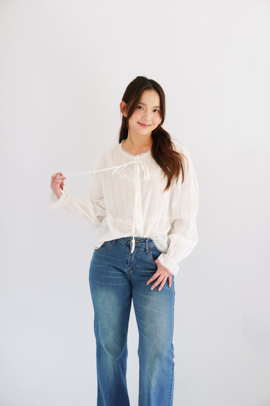 Corine Puffy Blouse Top in White