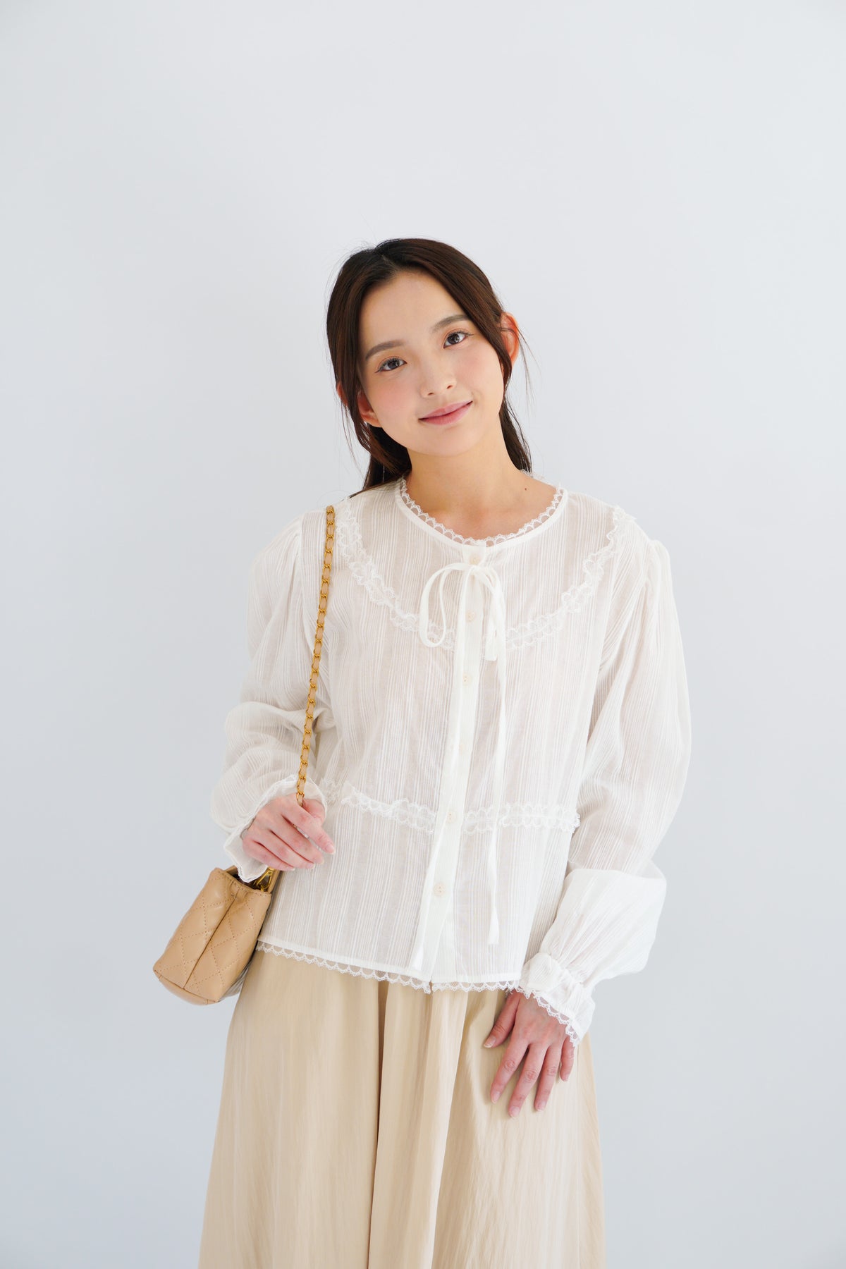 Corine Puffy Blouse Top in White