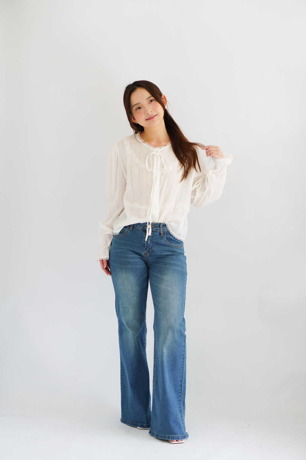 Corine Puffy Blouse Top in White