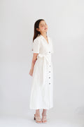 (BACKORDER) Kyana Collar Button Down Wrap Dress in White