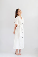 (BACKORDER) Kyana Collar Button Down Wrap Dress in White