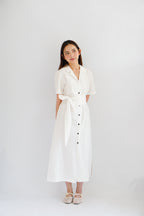 (BACKORDER) Kyana Collar Button Down Wrap Dress in White