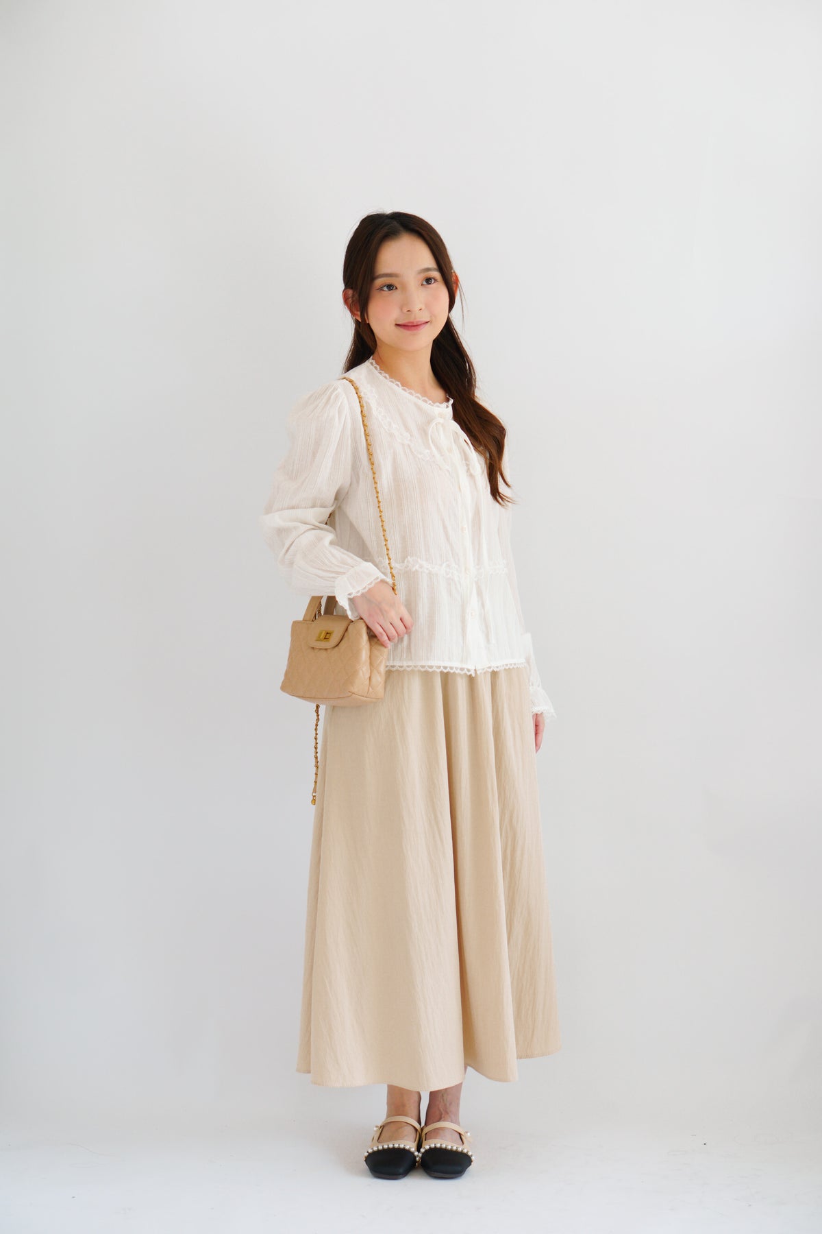 Corine Puffy Blouse Top in White