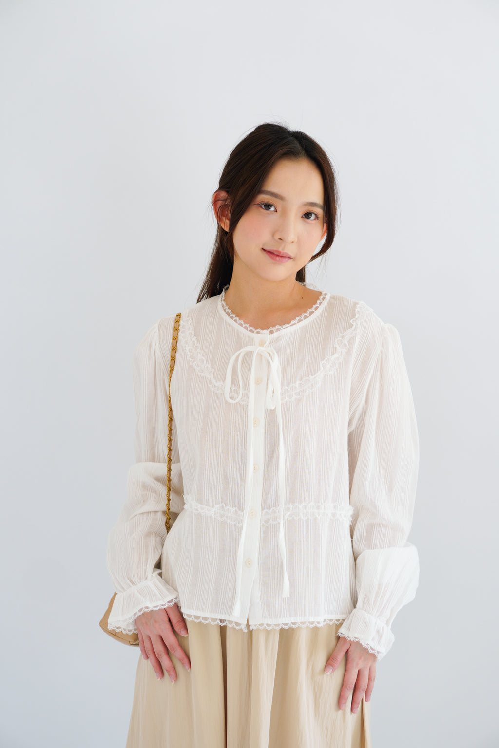 Corine Puffy Blouse Top in White