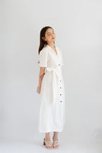 (BACKORDER) Kyana Collar Button Down Wrap Dress in White