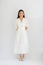 (BACKORDER) Kyana Collar Button Down Wrap Dress in White