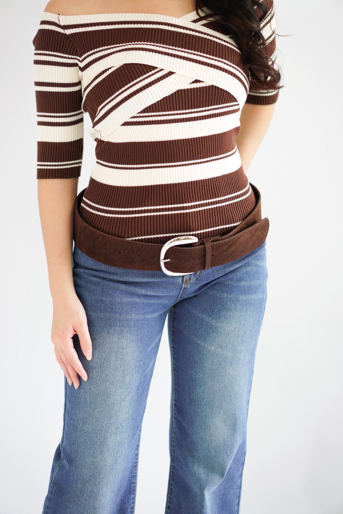Chunky Suede Belt in Brown