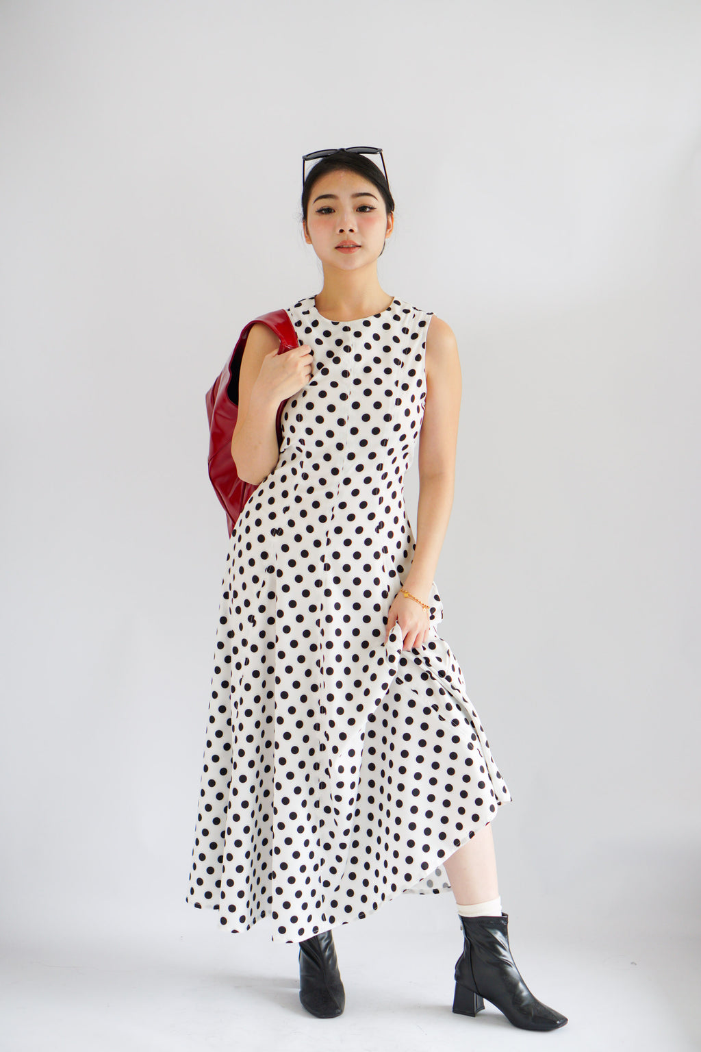 (BACKORDER) Metra High Neck Polkadot Maxi Dress in White