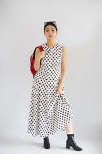 (BACKORDER) Metra High Neck Polkadot Maxi Dress in White