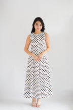 (BACKORDER) Metra High Neck Polkadot Maxi Dress in White