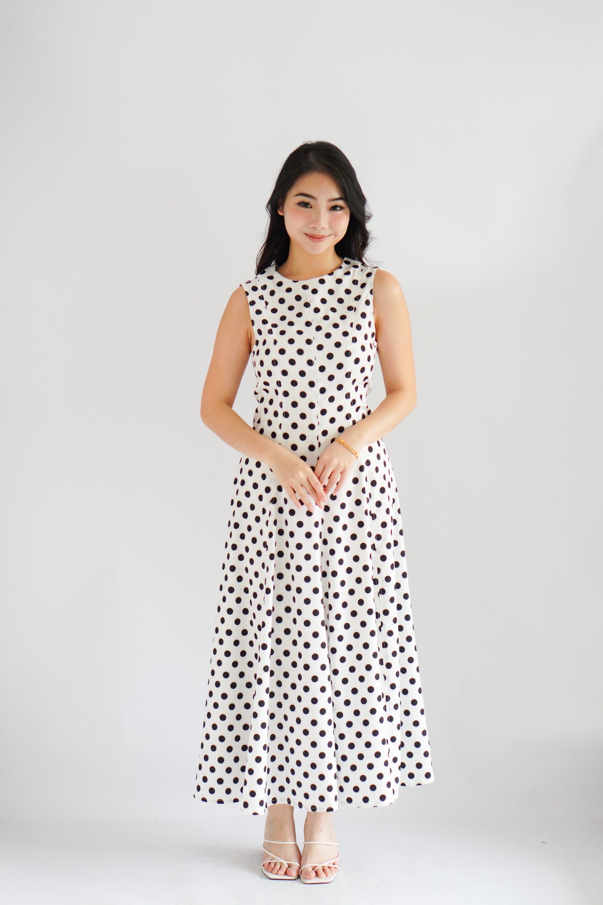 (BACKORDER) Metra High Neck Polkadot Maxi Dress in White