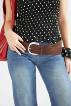 Chunky Suede Belt in Brown