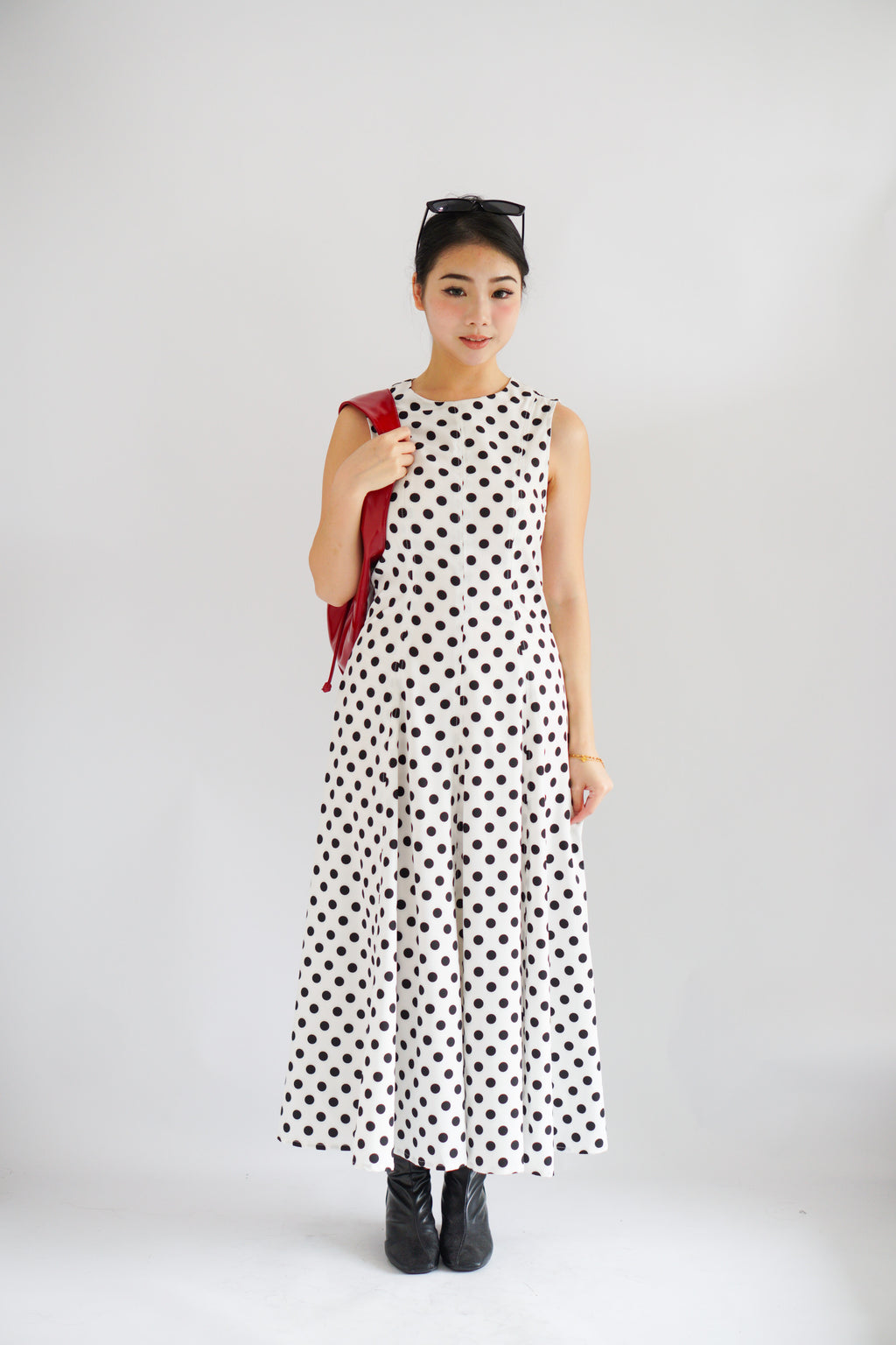 (BACKORDER) Metra High Neck Polkadot Maxi Dress in White