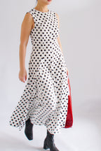 (BACKORDER) Metra High Neck Polkadot Maxi Dress in White