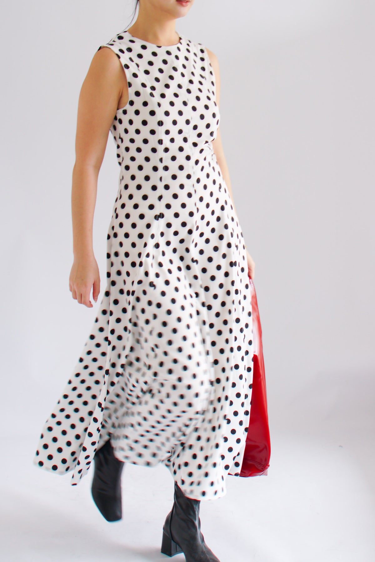 (BACKORDER) Metra High Neck Polkadot Maxi Dress in White