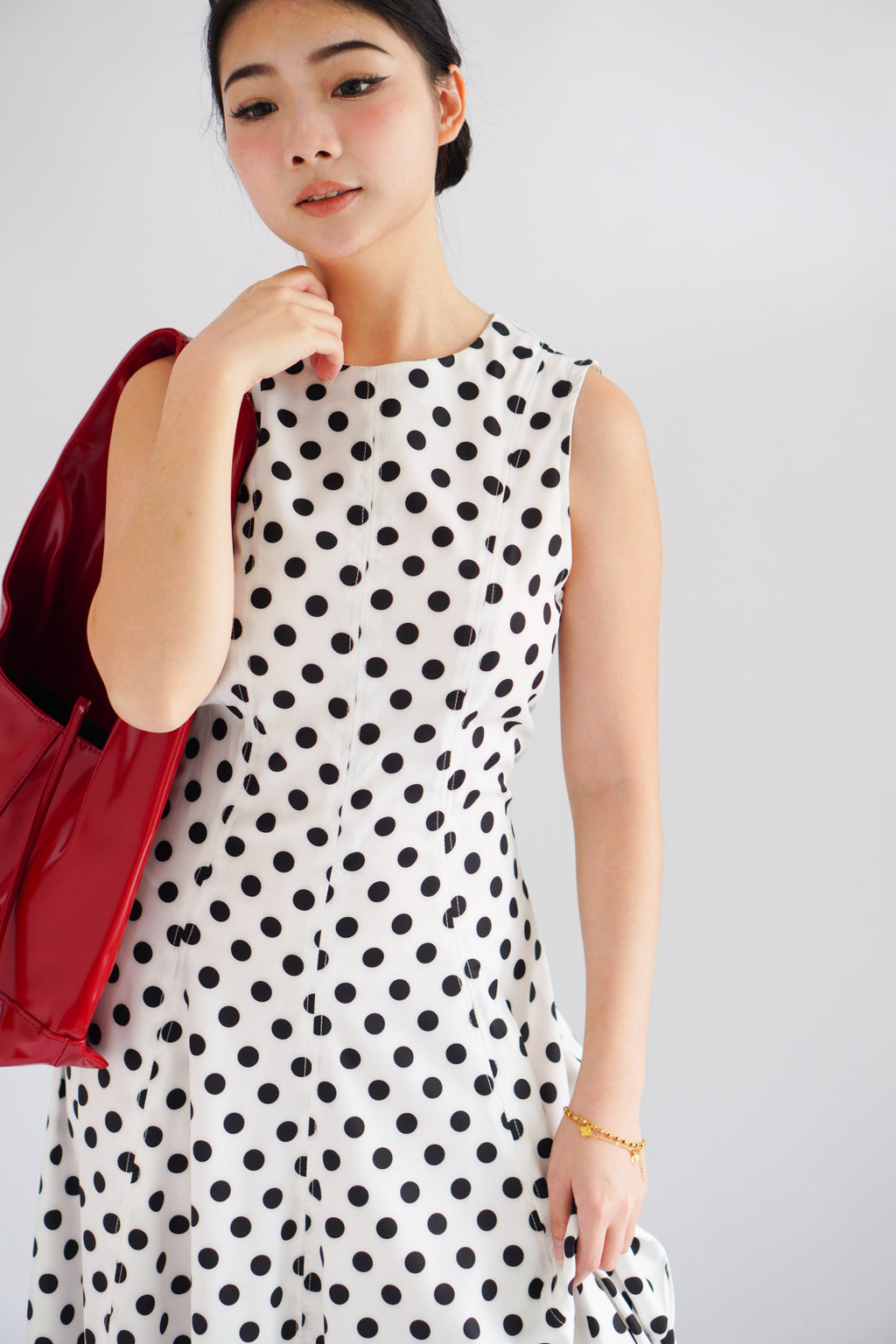 (BACKORDER) Metra High Neck Polkadot Maxi Dress in White