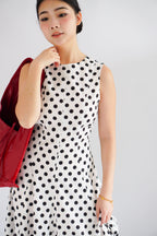 (BACKORDER) Metra High Neck Polkadot Maxi Dress in White