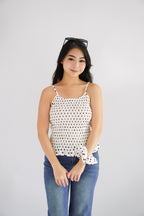 Tori Ribbed Polkadot High Neck Top in White with Scrunchie
