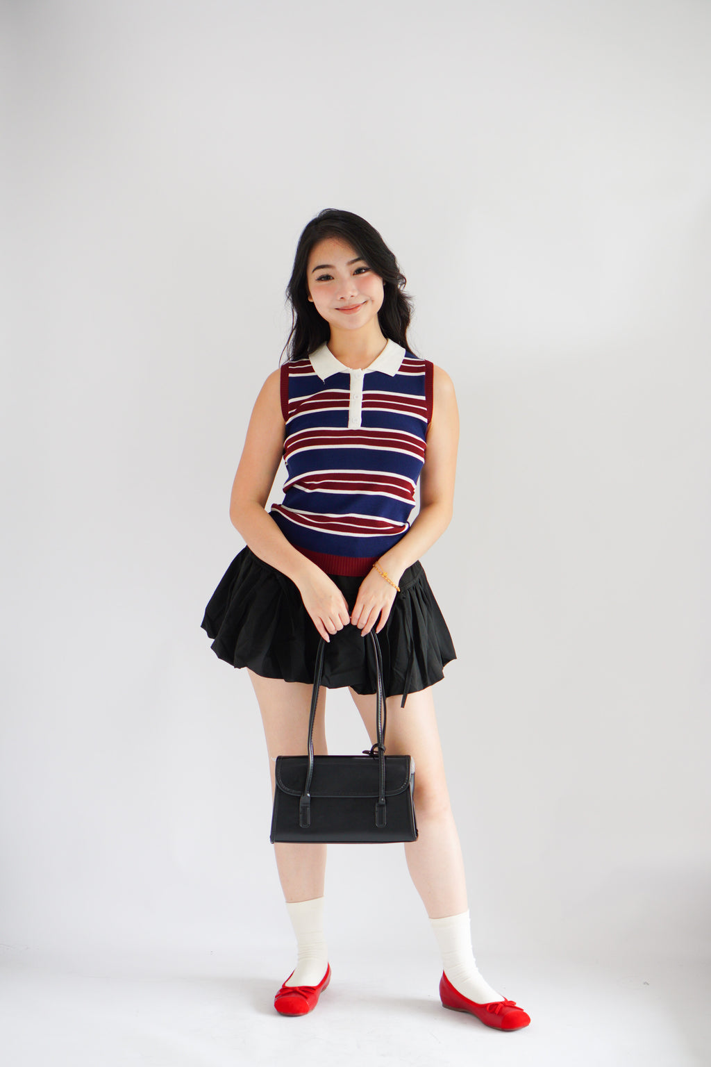 Parker Stripes Collar Sleeveless Button Top in Blue and Red