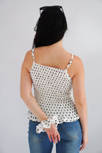 Tori Ribbed Polkadot High Neck Top in White with Scrunchie