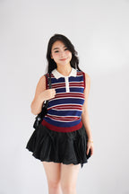 Parker Stripes Collar Sleeveless Button Top in Blue and Red