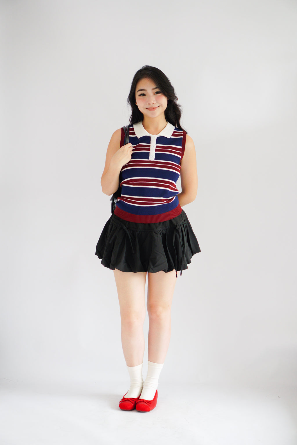 Parker Stripes Collar Sleeveless Button Top in Blue and Red