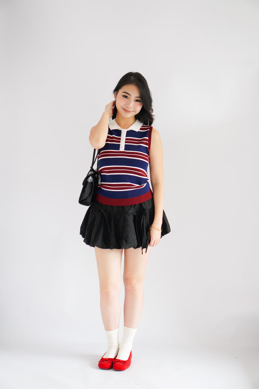 Parker Stripes Collar Sleeveless Button Top in Blue and Red