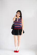 Parker Stripes Collar Sleeveless Button Top in Blue and Red