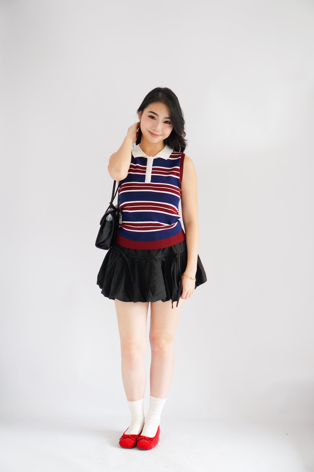 Parker Stripes Collar Sleeveless Button Top in Blue and Red